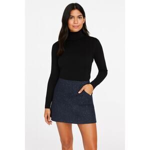 Loft Navy Blue Sparkle Tweed Mini Skirt Size 12 Classic Holiday Work Party